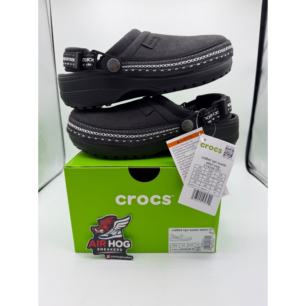 Crocs Crafted Vegan Suede Stitch Clog Black White 214048-001 Womens 8 Mens 6